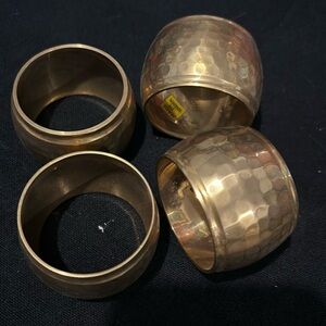 Vintage hammered brass napkin rings set of 4 from India